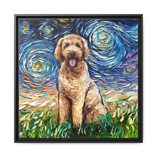 "Goldendoodle Night" Framed Canvas Wall Art