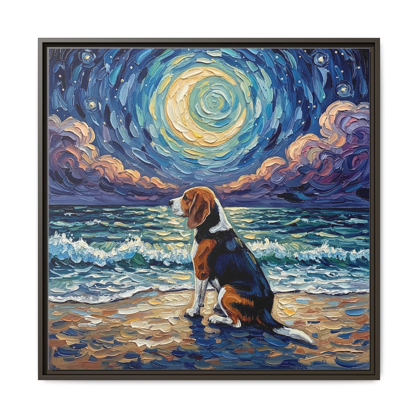 "Beach Nights - Beagle" Framed Canvas Wall Art