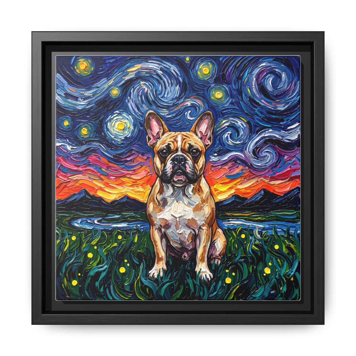 "Frenchie Night" Framed Canvas Wall Art