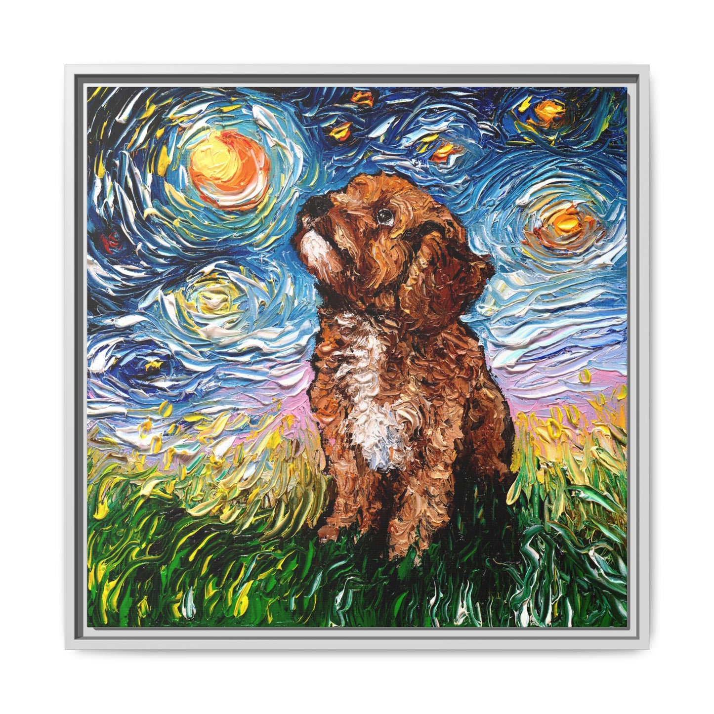 "Cavapoo Night" Framed Canvas Wall Art