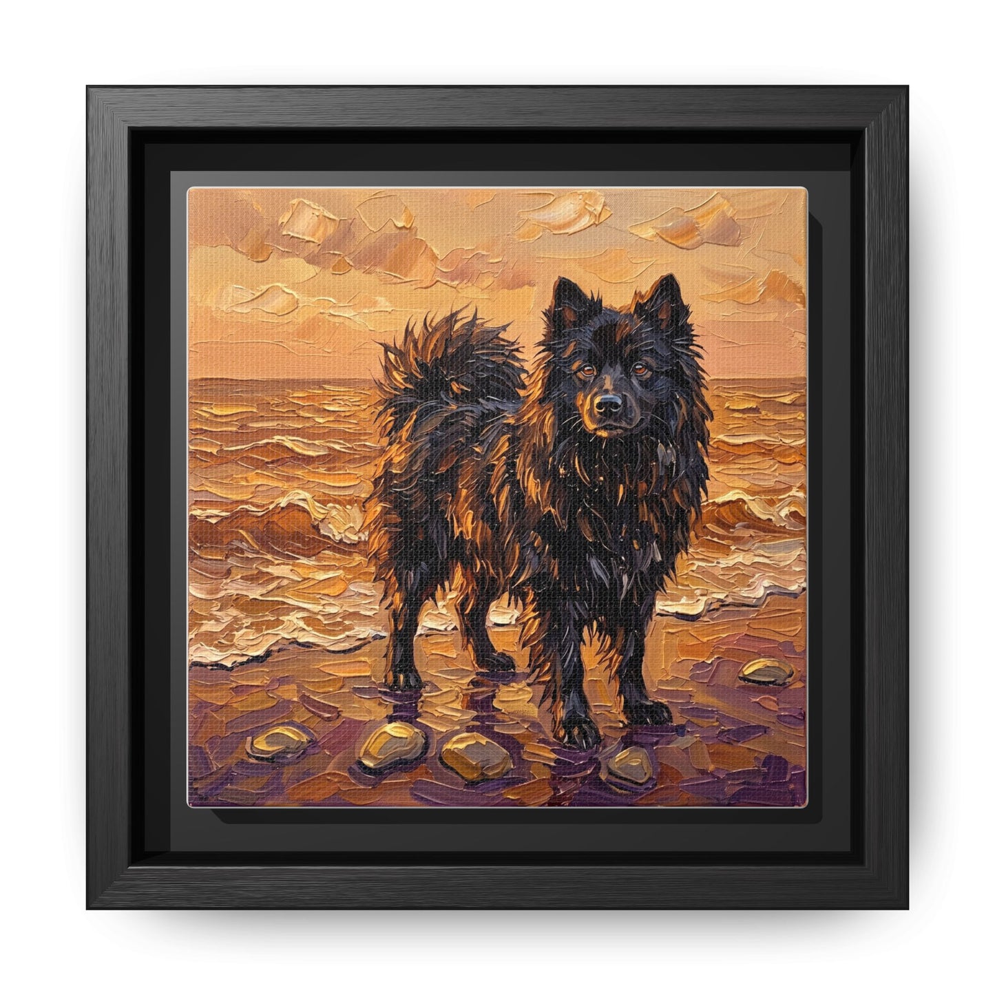 "Beach Day - Swedish Lapphund" Framed Canvas Wall Art