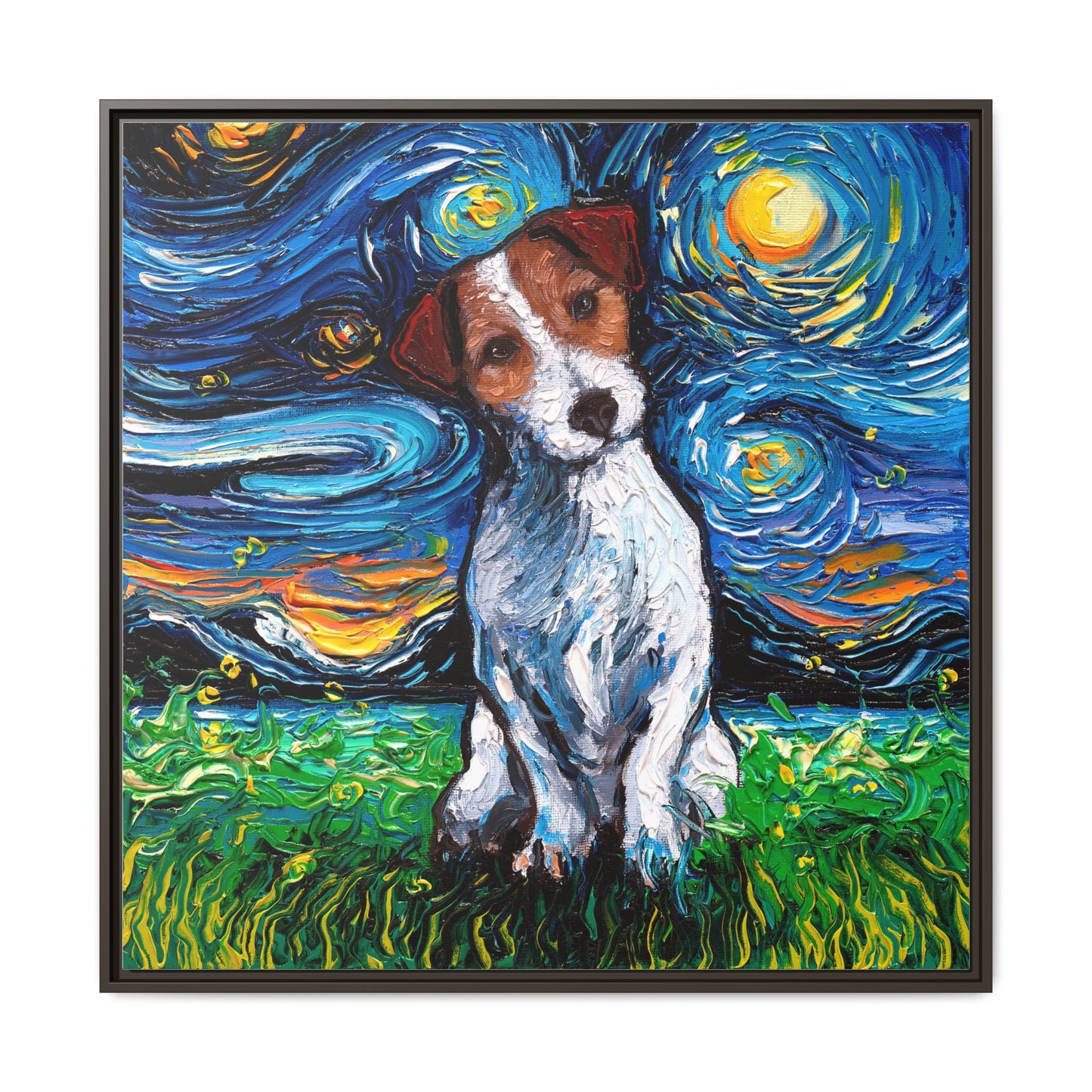 "Jack Russell Night" Framed Canvas Wall Art