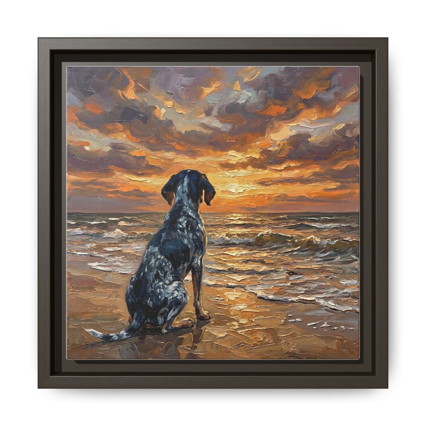 "Beach Day - Blue Tick Coonhound" Framed Canvas Wall Art