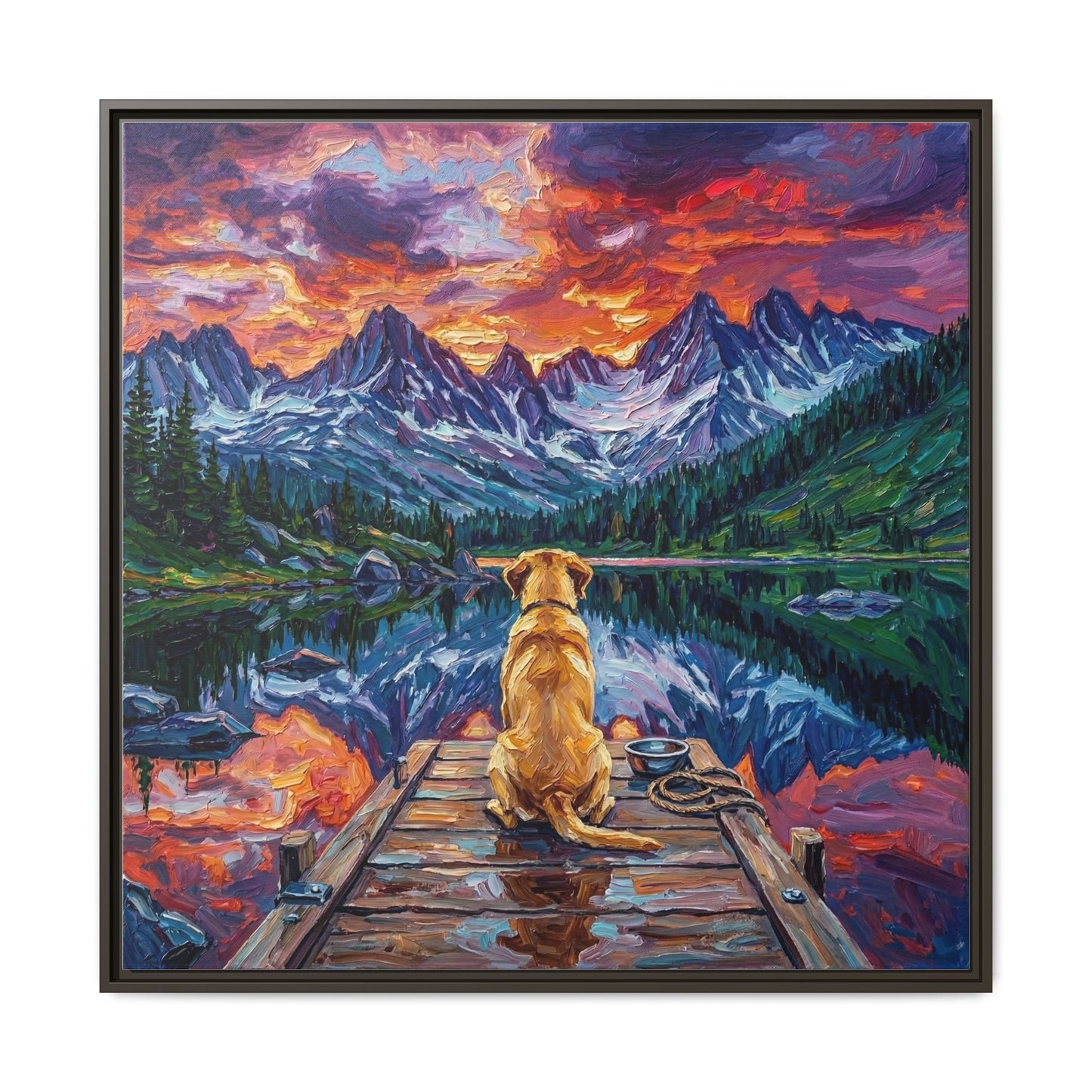 "On The Dock - Yellow Labrador" Framed Canvas Wall Art