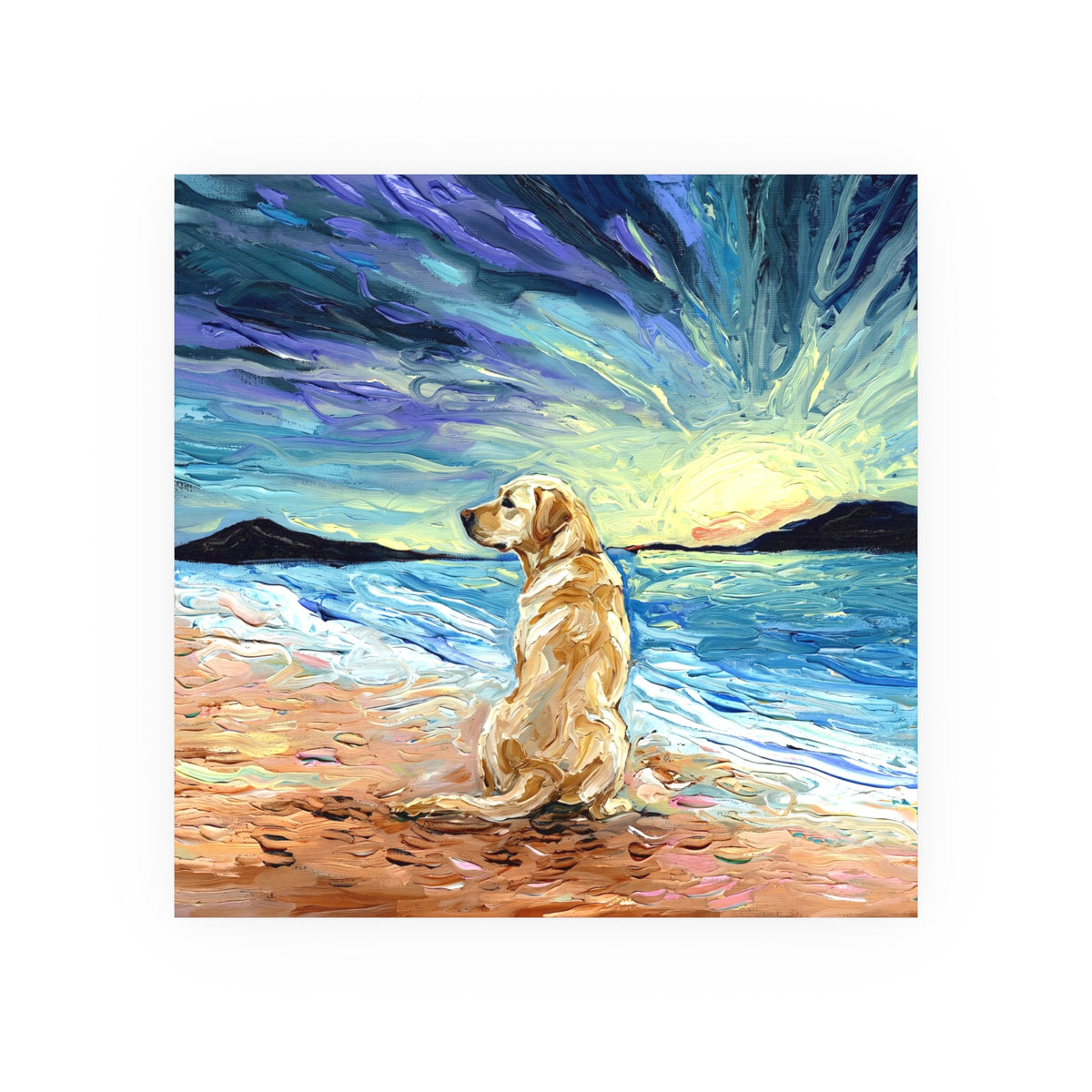 "Beach Day - Yellow Labrador 2" Wall Art Paper Print