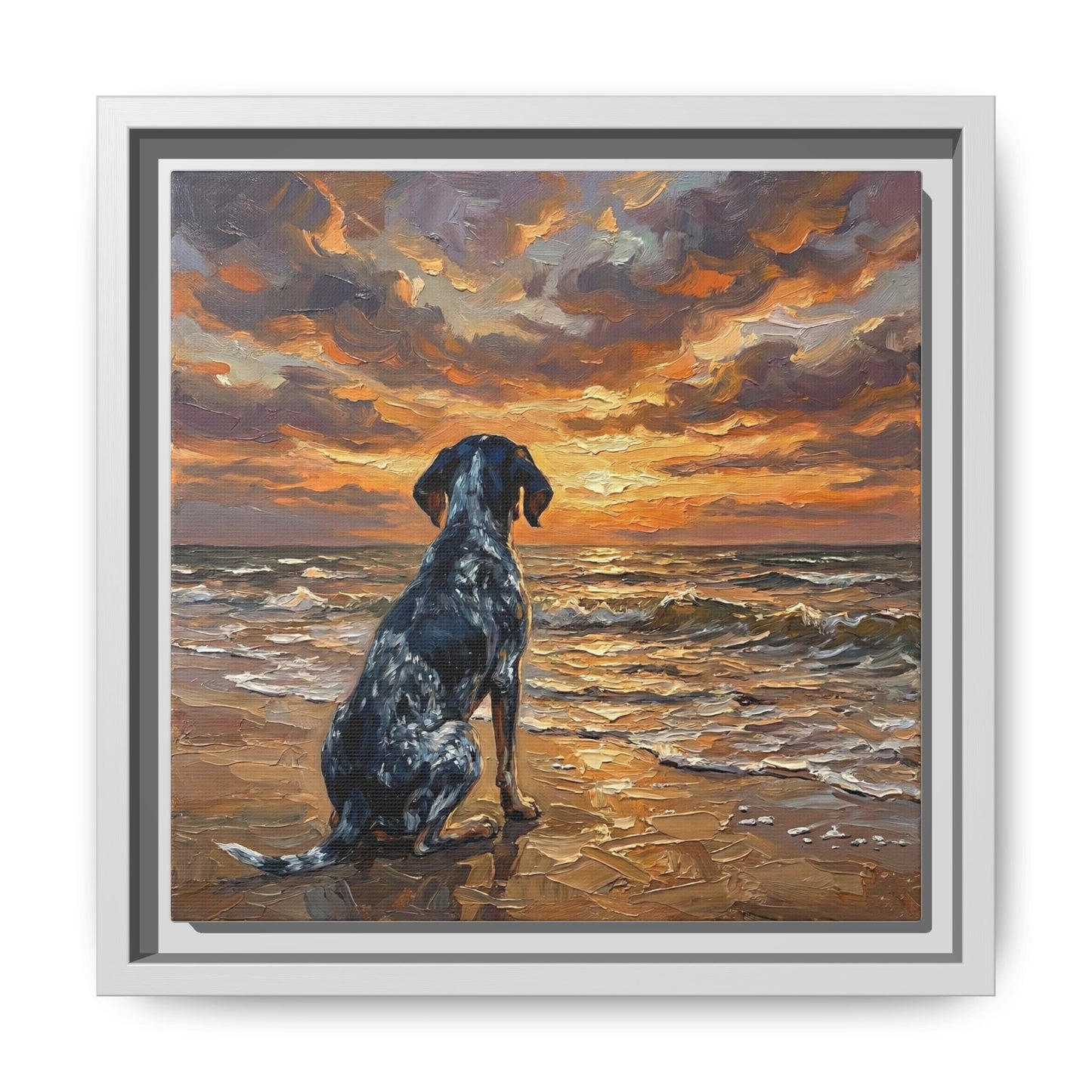 "Beach Day - Blue Tick Coonhound" Framed Canvas Wall Art