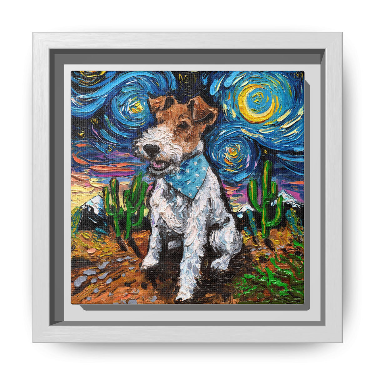 "Wire Fox Terrier Night" Framed Canvas Wall Art
