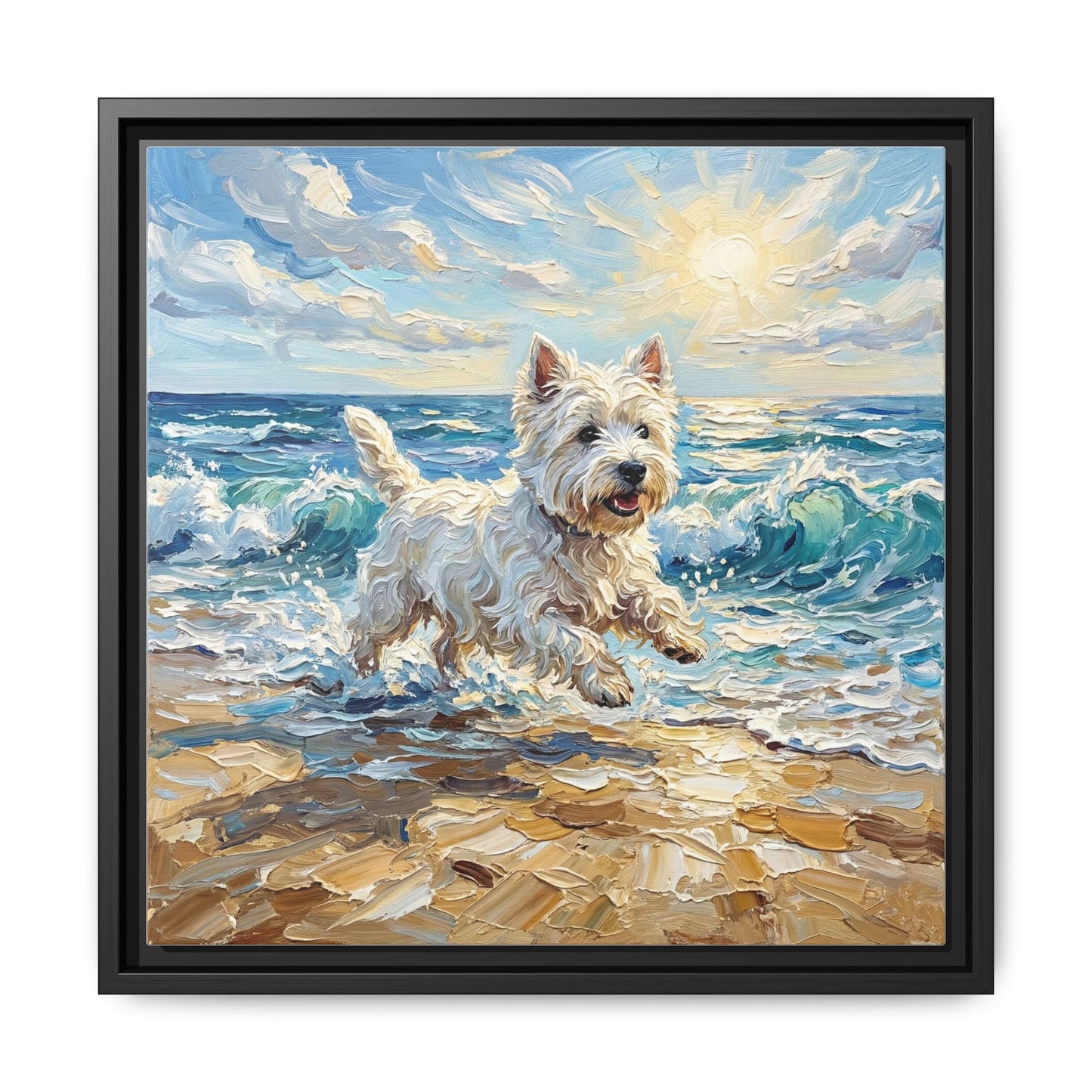 "Frolicking Westie" Framed Canvas Wall Art