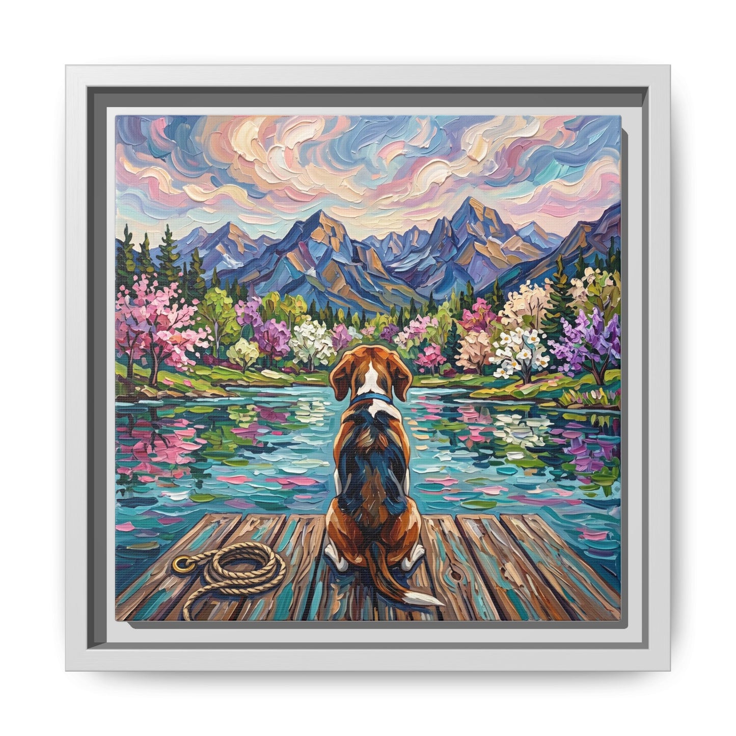 "On The Dock - Beagle" Framed Canvas Wall Art