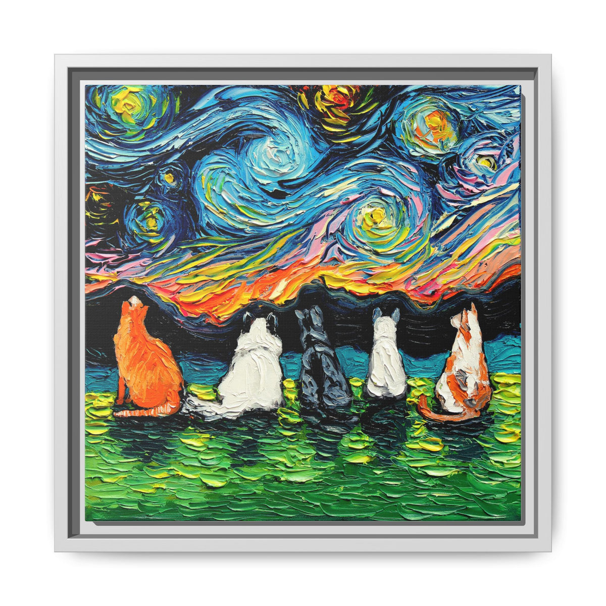 "Starry Cats" Framed Canvas Wall Art