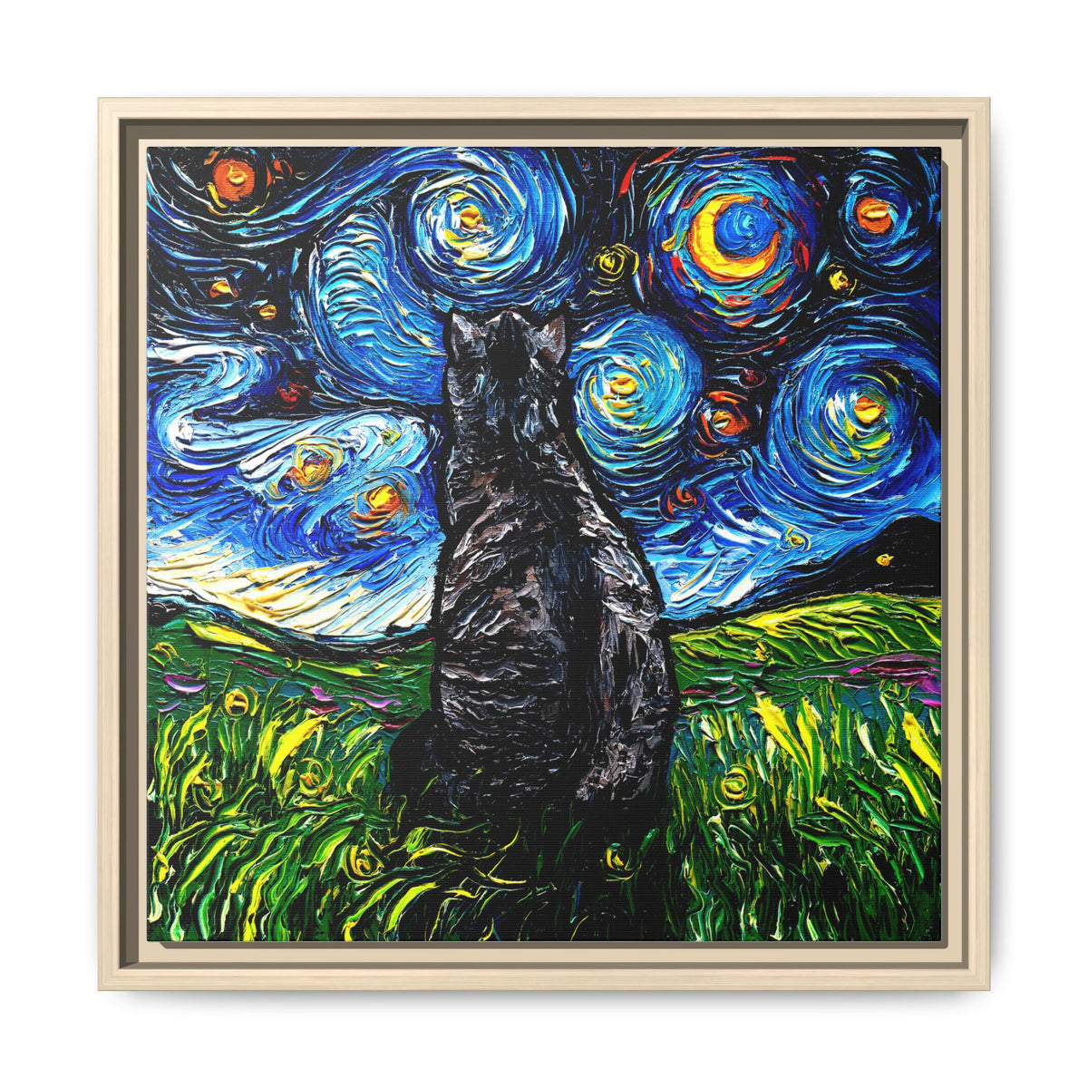 "Gray Tabby Night" Framed Canvas Wall Art