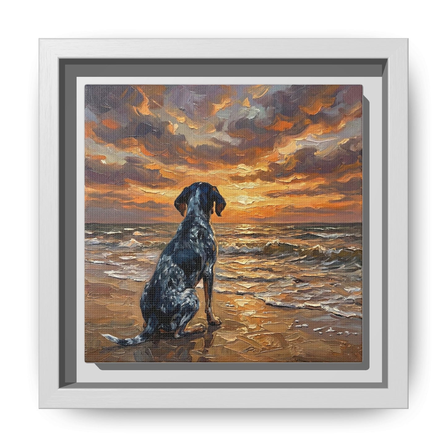 "Beach Day - Blue Tick Coonhound" Framed Canvas Wall Art
