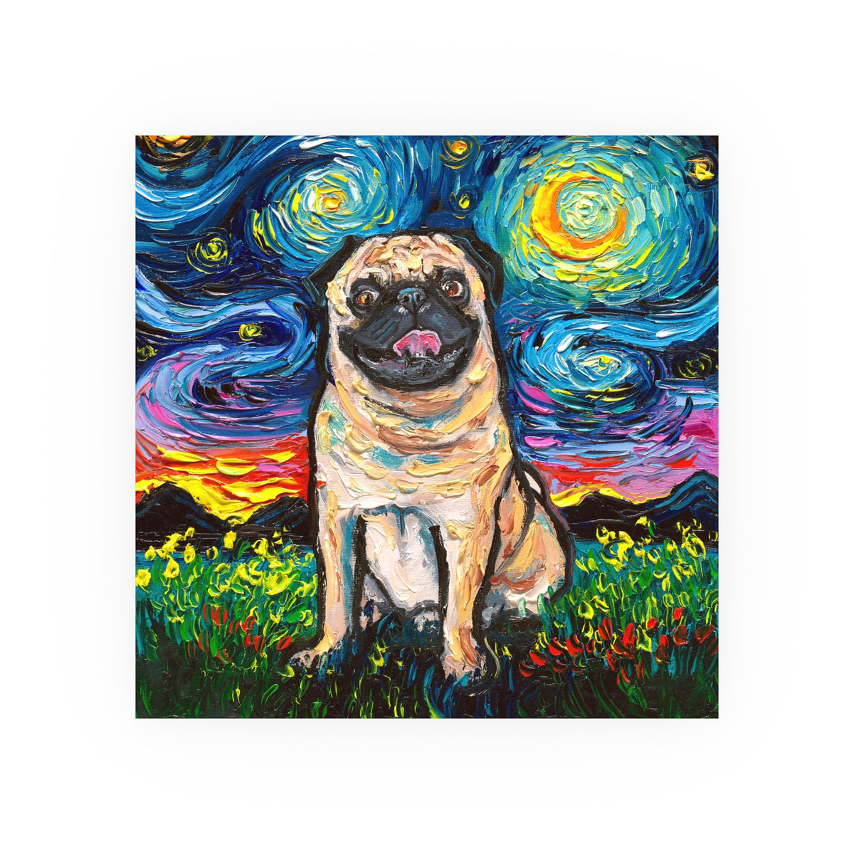 "Fawn Pug Night" Wall Art Paper Print