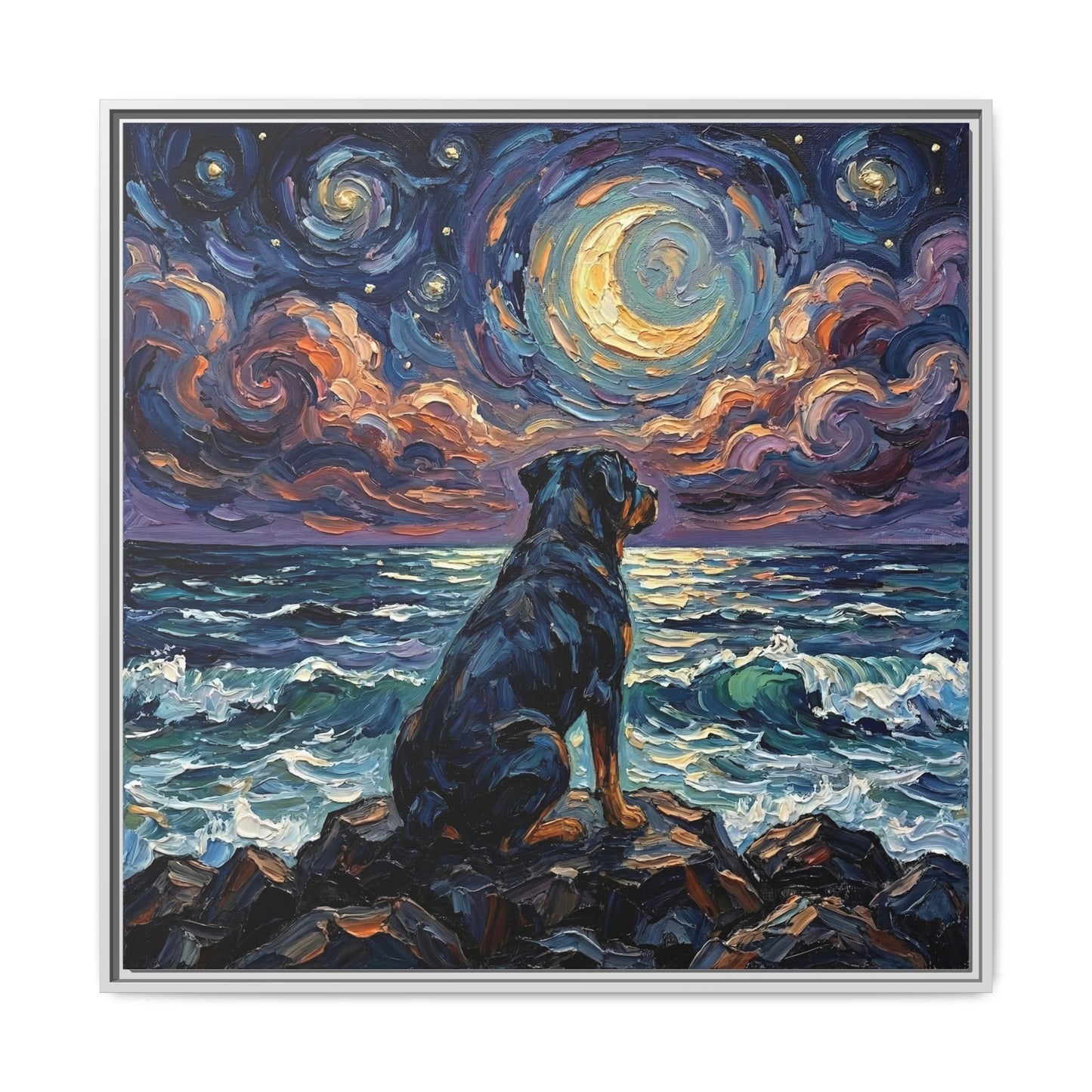 "Beach Nights - Rottweiler" Framed Canvas Wall Art