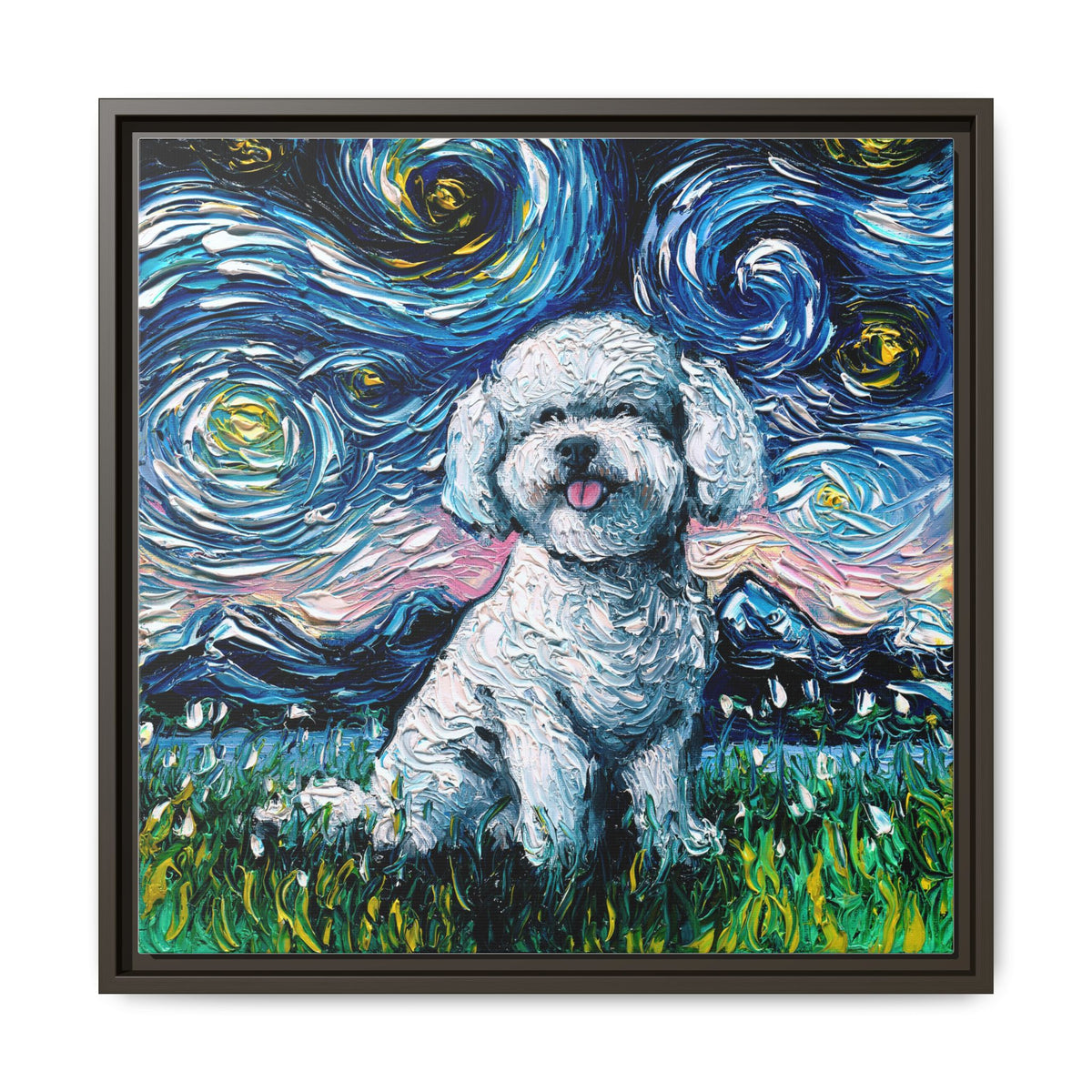 "Bichon Night" Framed Canvas Wall Art