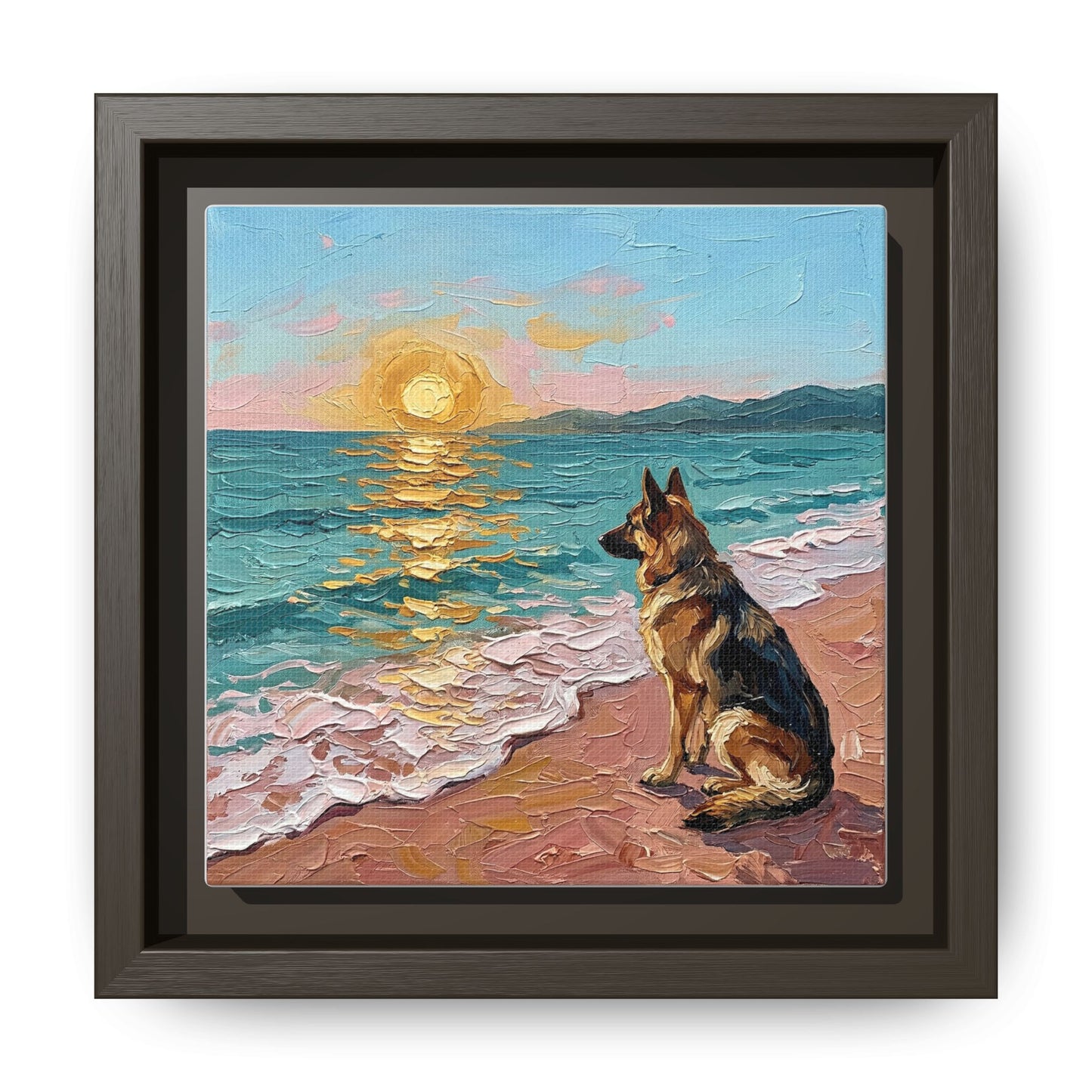 "Beach Day - German Shepherd 2" Framed Canvas Wall Art