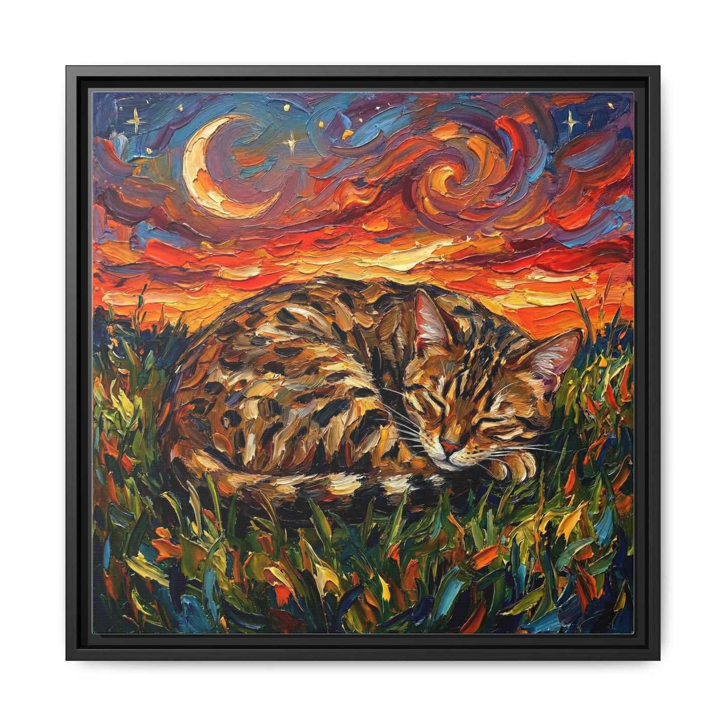 "Sleepy Egyptian Mau Night" Framed Canvas Wall Art