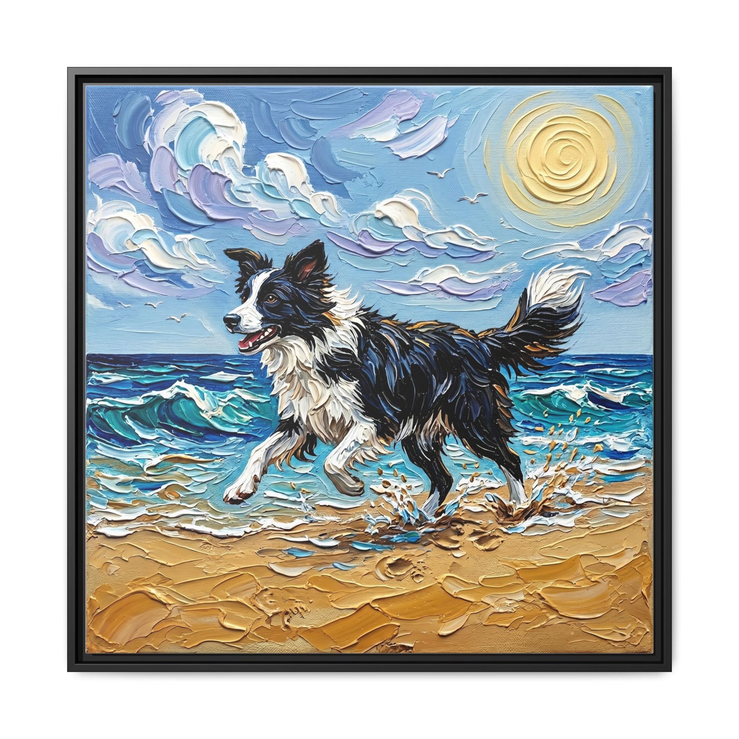 "Beach Day - Border Collie 2" Framed Canvas Wall Art