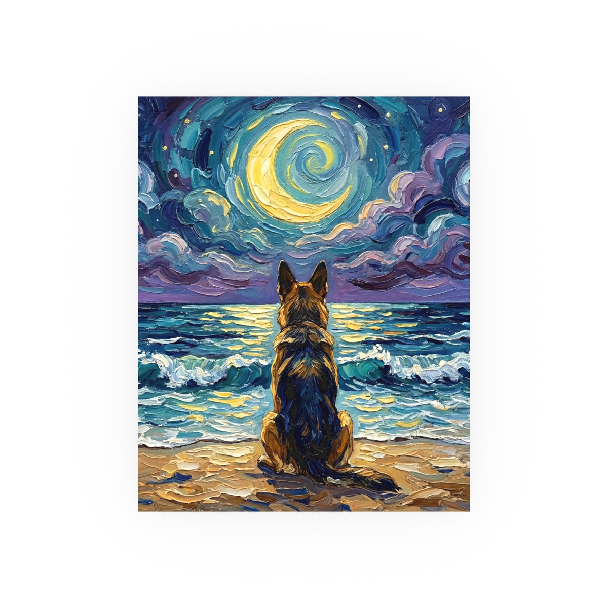 "Beach Night - German Shepherd" Wall Art Paper Print