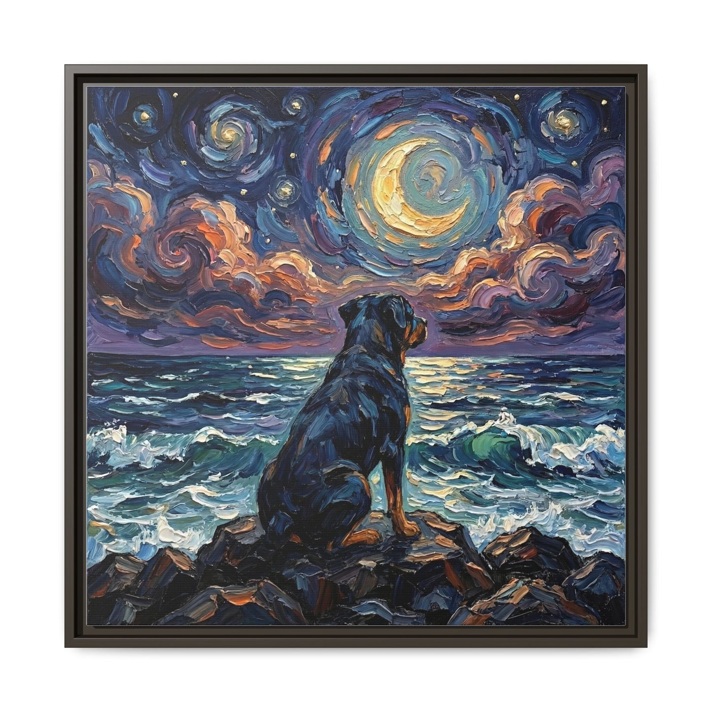 "Beach Nights - Rottweiler" Framed Canvas Wall Art