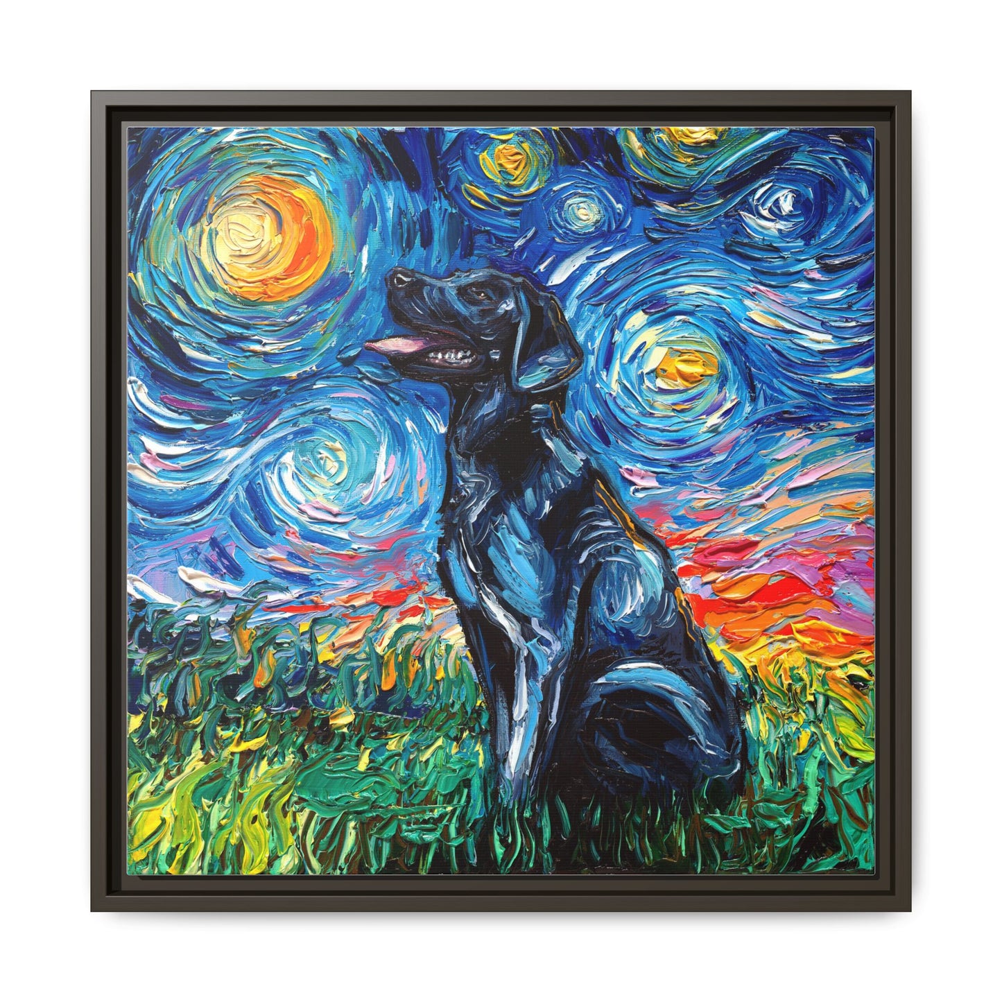 "Black Labrador Night" Framed Canvas Wall Art