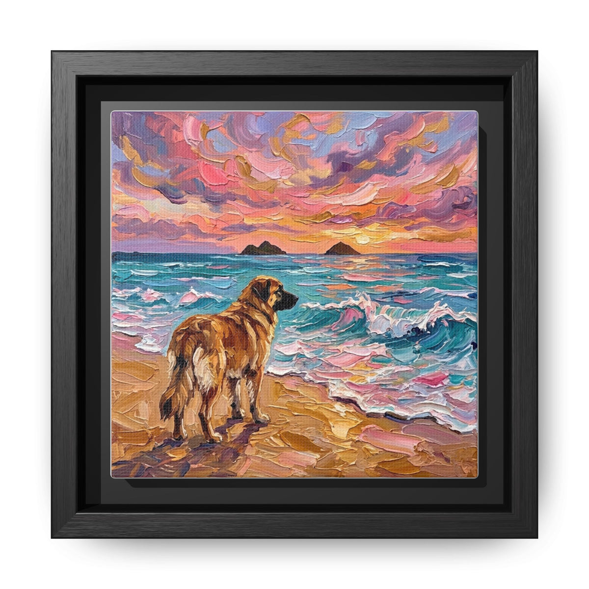 "Beach Days - Leonberger" Framed Canvas Wall Art