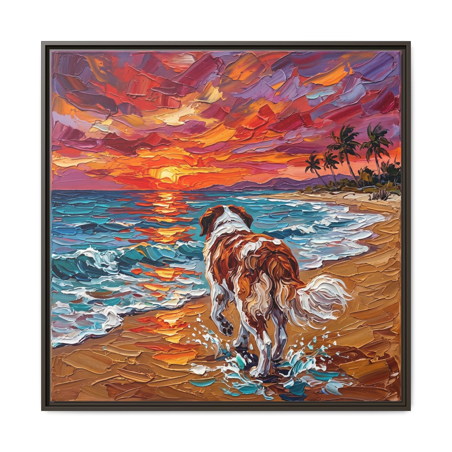 "Beach Sunset - Saint Bernard" Framed Canvas Wall Art