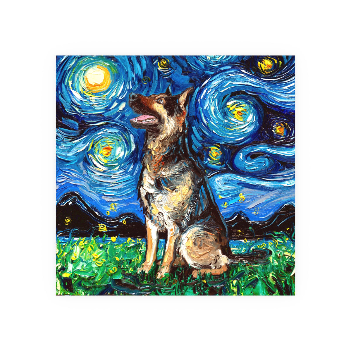 "German Shepherd Night" Wall Art Paper Print