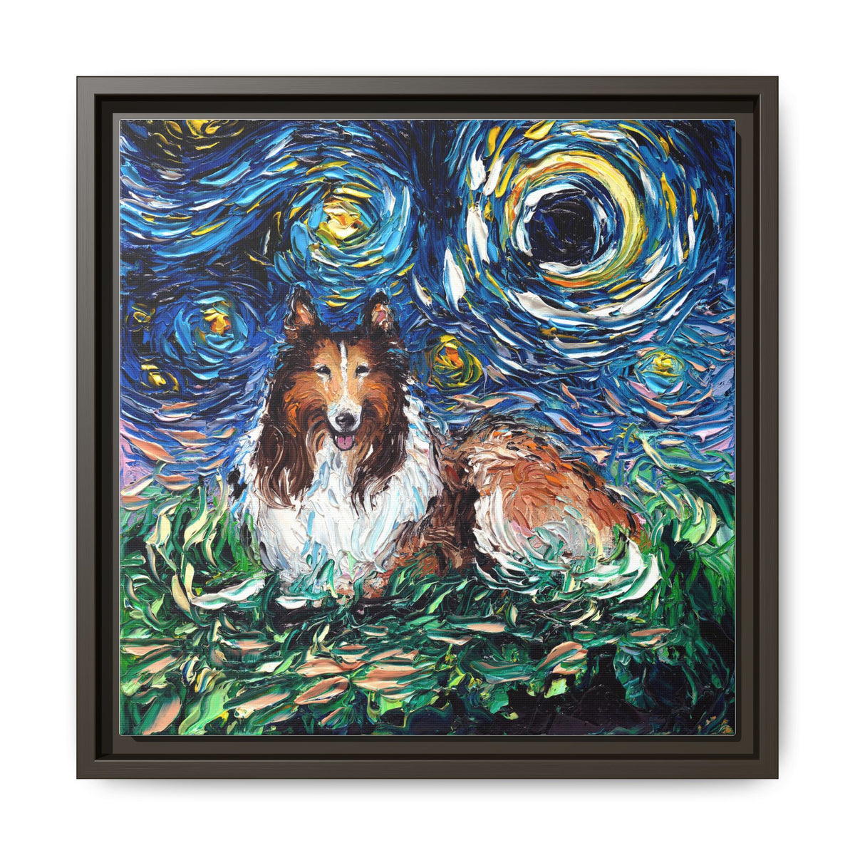 "Collie Night" Framed Canvas Wall Art