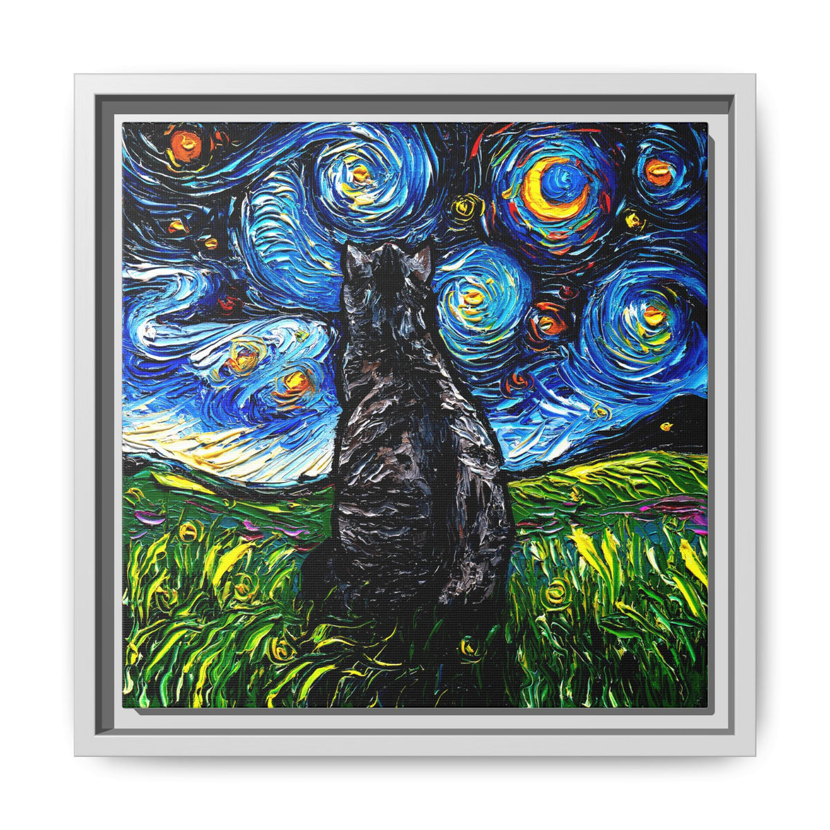"Gray Tabby Night" Framed Canvas Wall Art