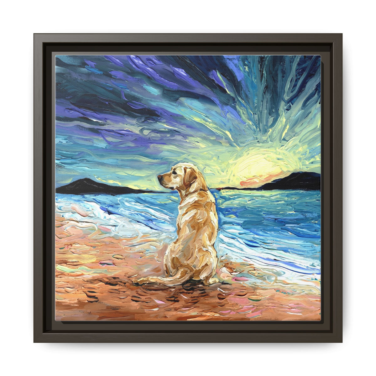 "Beach Day - Yellow Labrador 2" Framed Canvas Wall Art