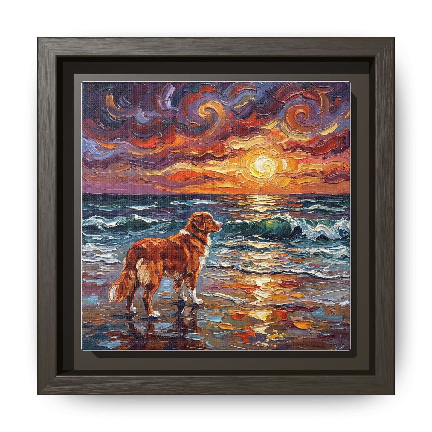 "Beach Sunset - Nova Scotia Duck Tolling Retriever" Framed Canvas Wall Art