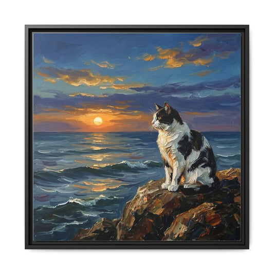 "Beach Day - Magpie Cat" Framed Canvas Wall Art