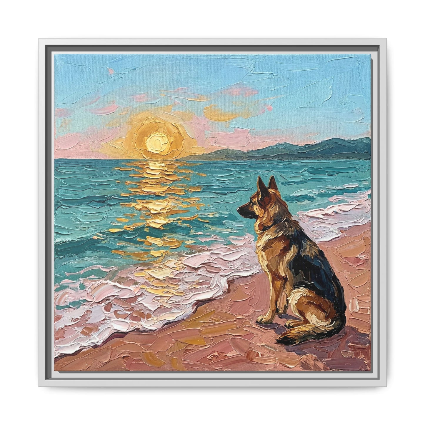 "Beach Day - German Shepherd 2" Framed Canvas Wall Art