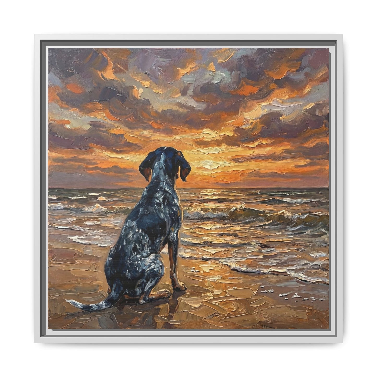 "Beach Day - Blue Tick Coonhound" Framed Canvas Wall Art