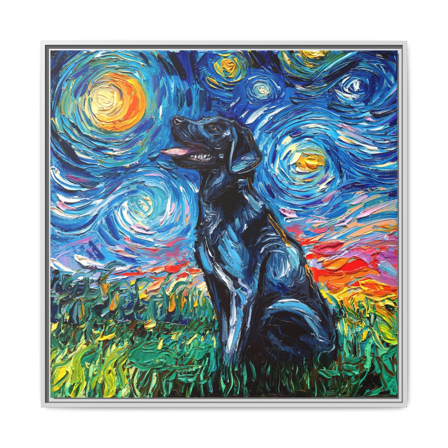 "Black Labrador Night" Framed Canvas Wall Art