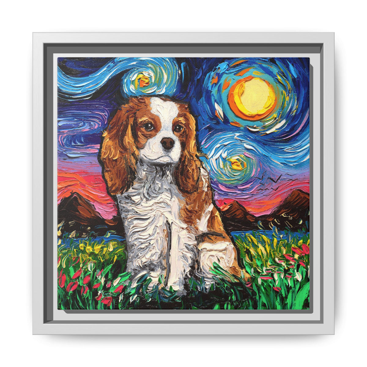 "Blenheim Spaniel Night" Framed Canvas Wall Art