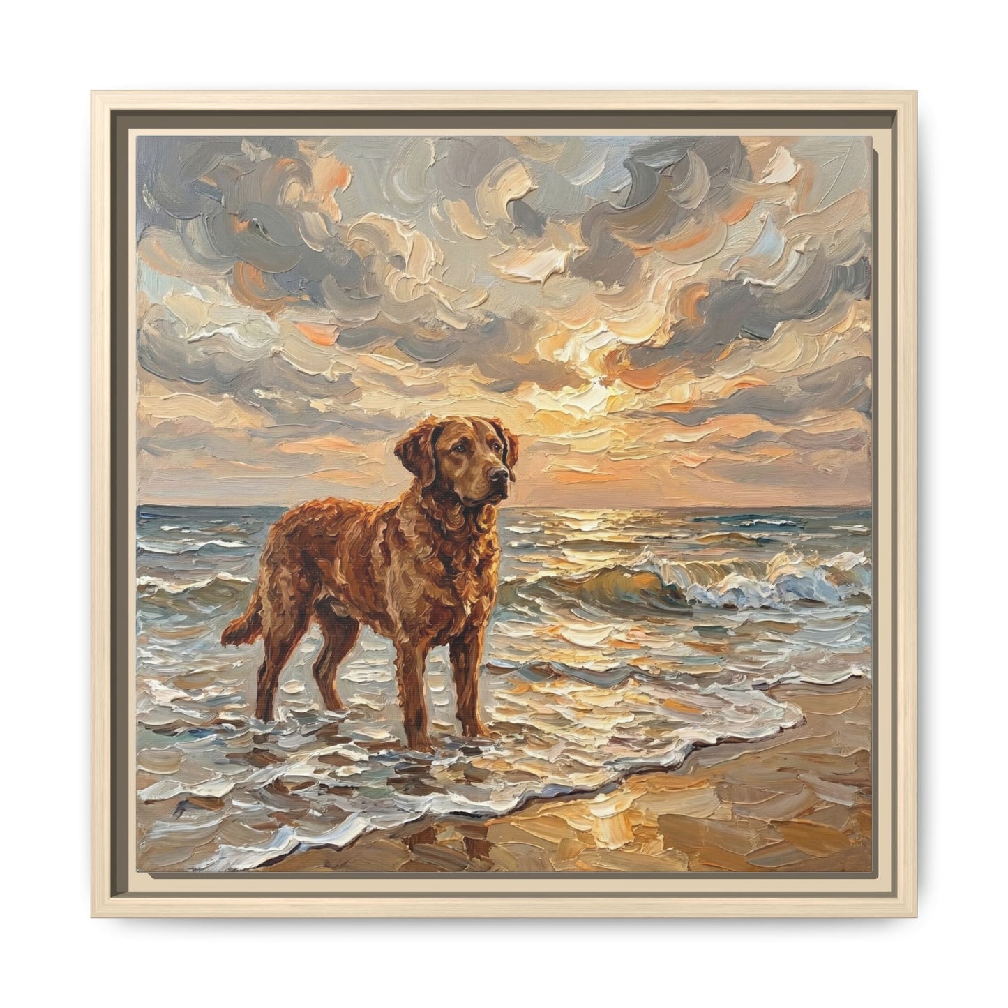 "Beach Day - Chesapeake Bay Retriever" Framed Canvas Wall Art
