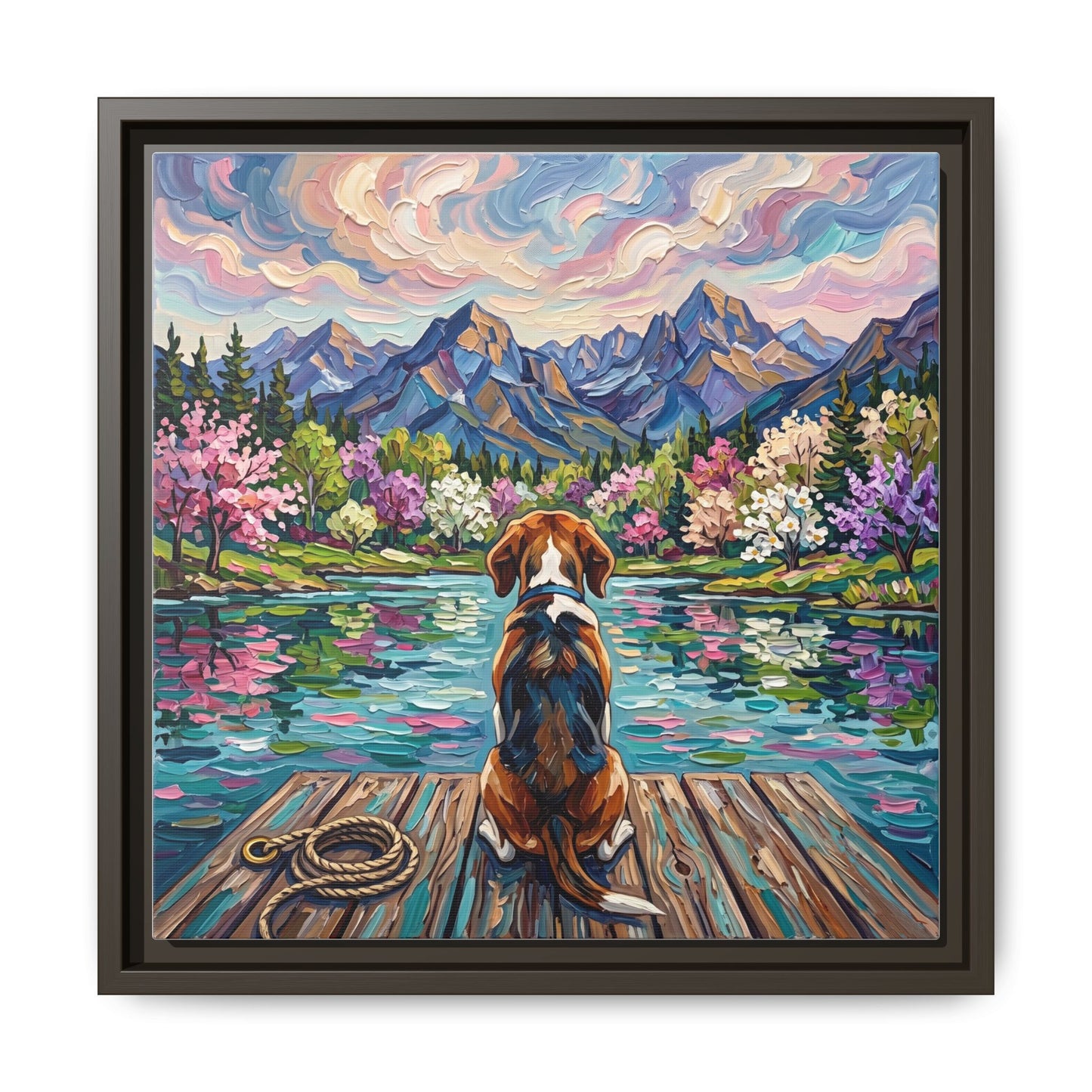 "On The Dock - Beagle" Framed Canvas Wall Art