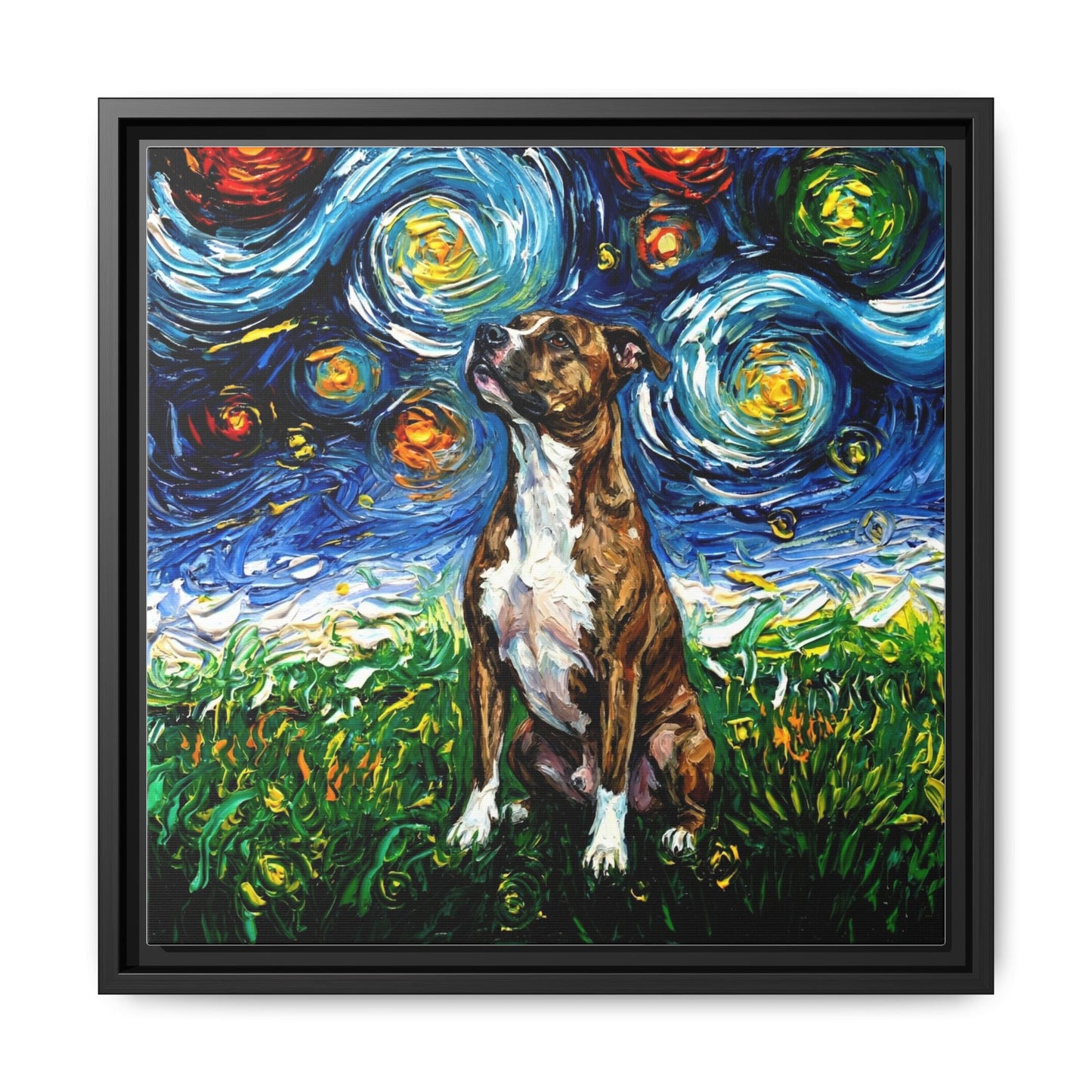 "Brindle Staffordshire Night" Framed Canvas Wall Art