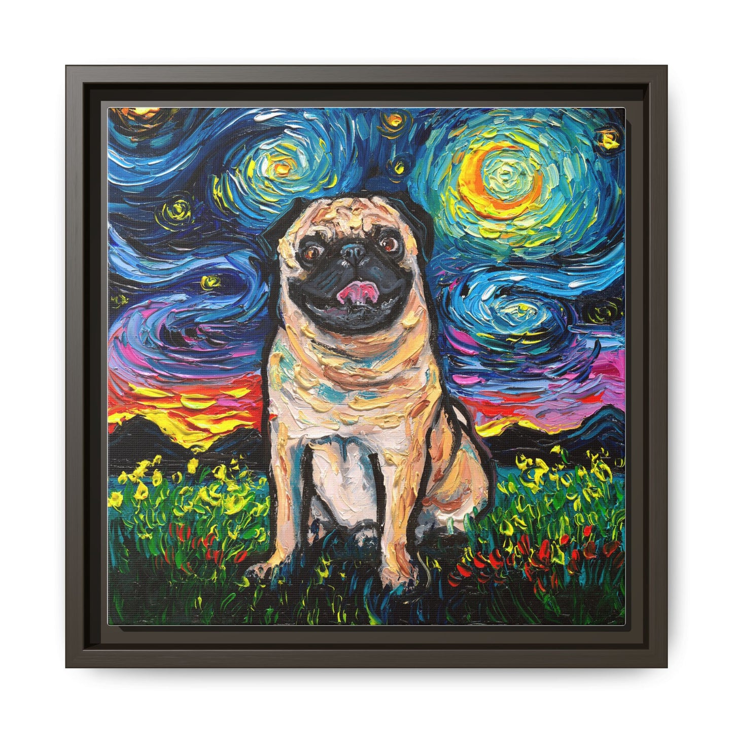 "Fawn Pug Night" Framed Canvas Wall Art