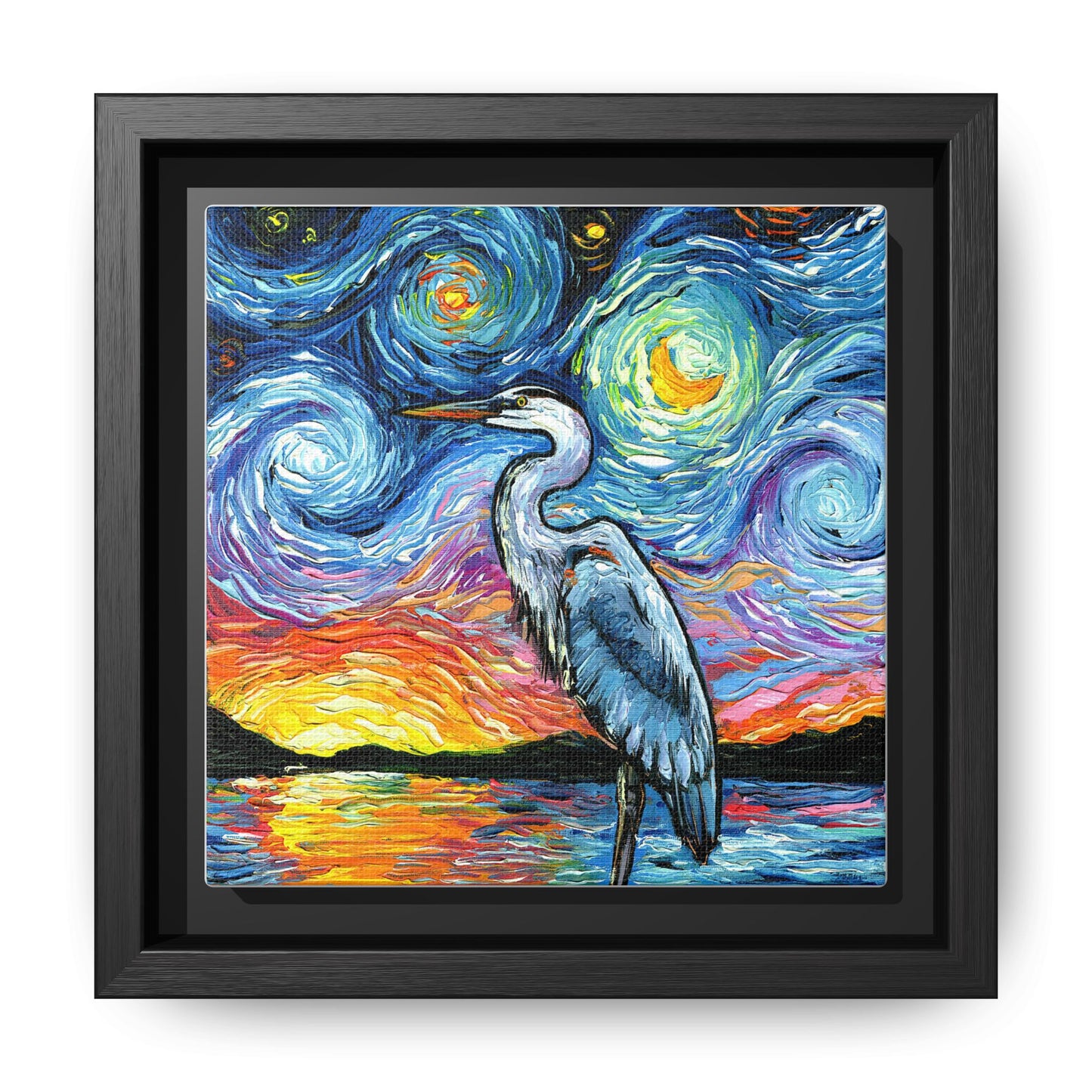 "Blue Heron" Framed Canvas Wall Art