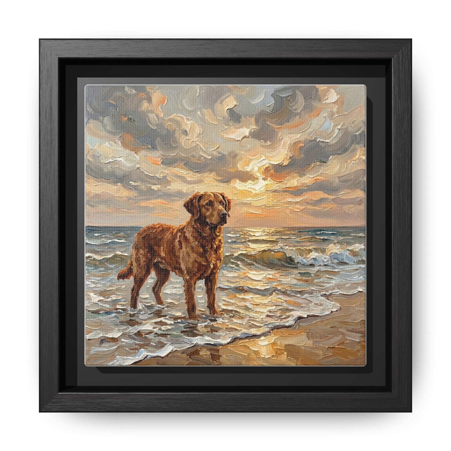 "Beach Day - Chesapeake Bay Retriever" Framed Canvas Wall Art