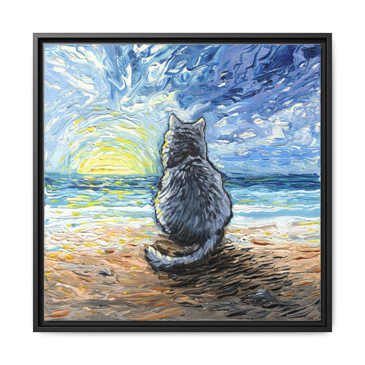 "Beach Day - Nebelung Cat" Framed Canvas Wall Art