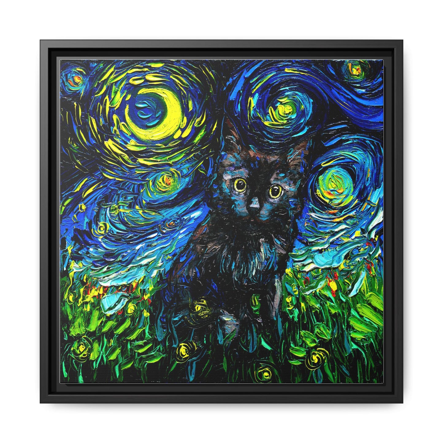 "Black Cat Night 2" Framed Canvas Wall Art