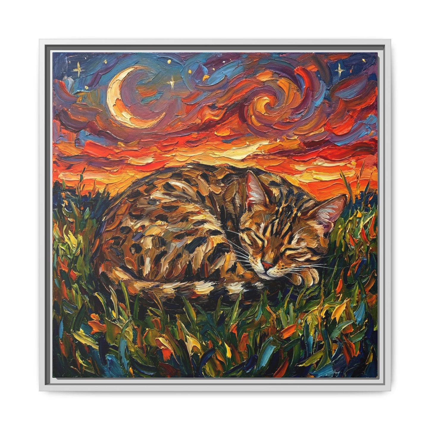 "Sleepy Egyptian Mau Night" Framed Canvas Wall Art