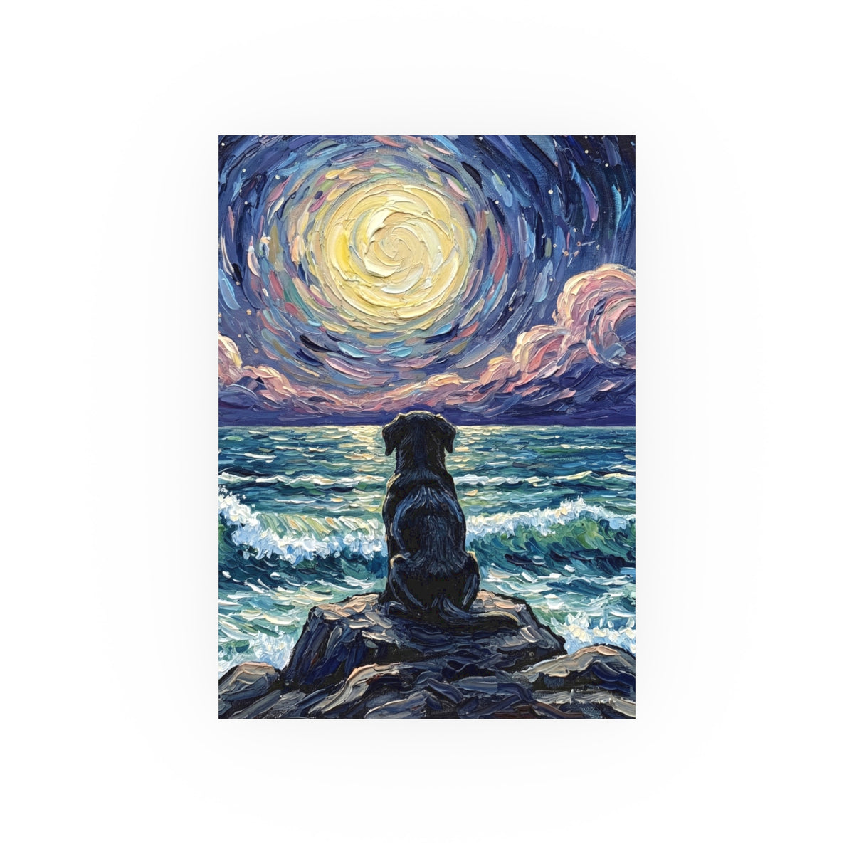 "Beach Night - Black Labrador Puppy" Wall Art Paper Print