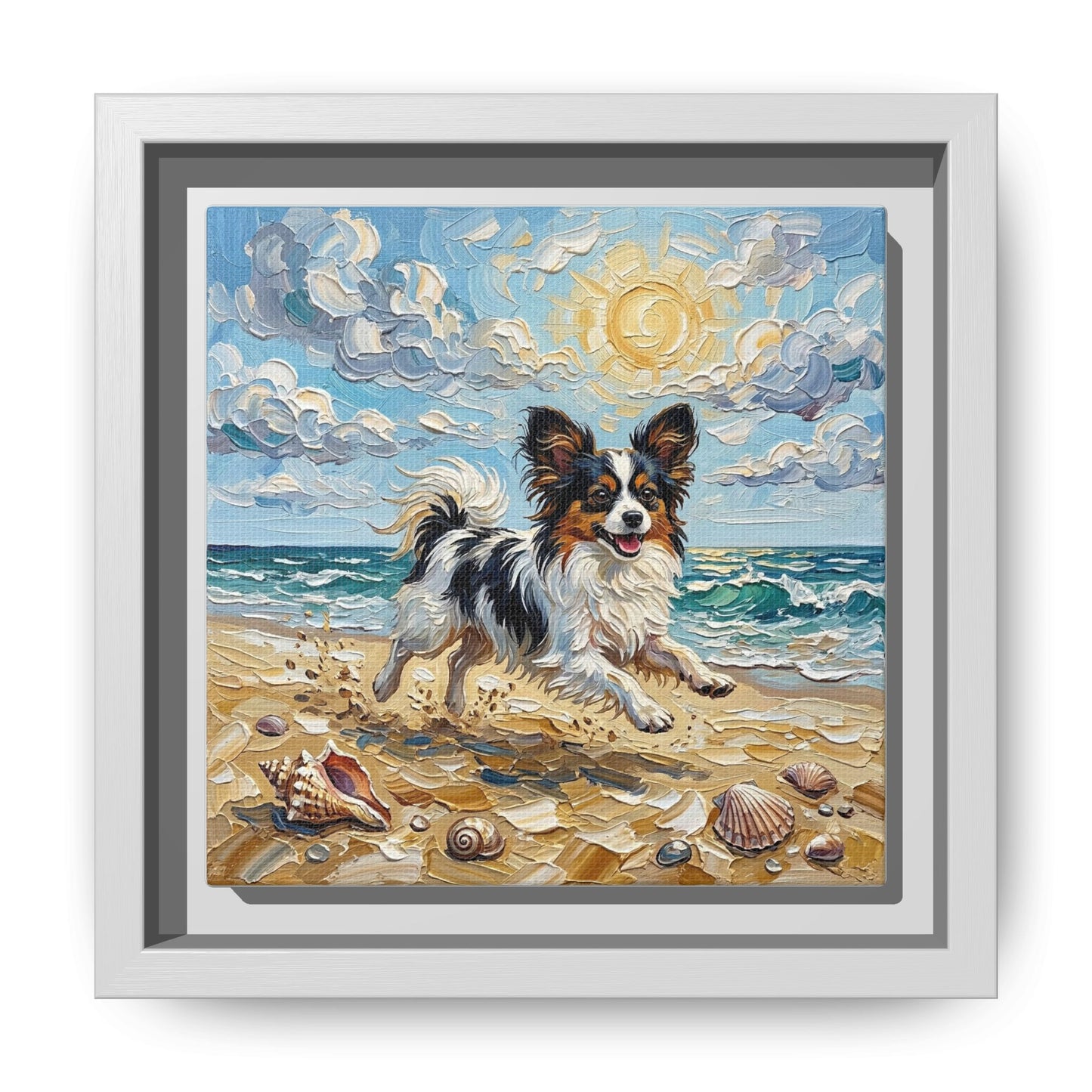 "Beach Day - Papillon" Framed Canvas Wall Art
