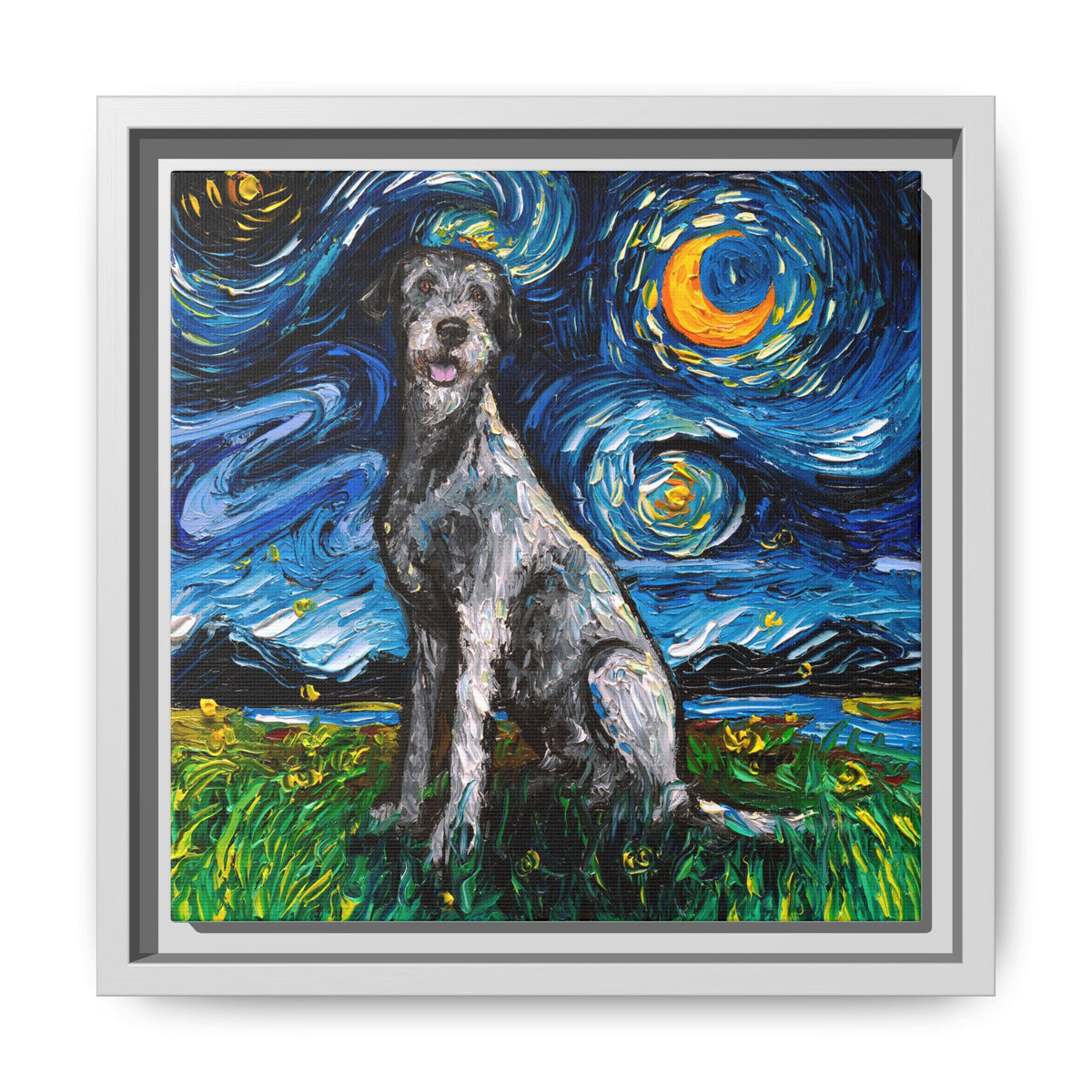 "Irish Wolfhound Night" Framed Canvas Wall Art