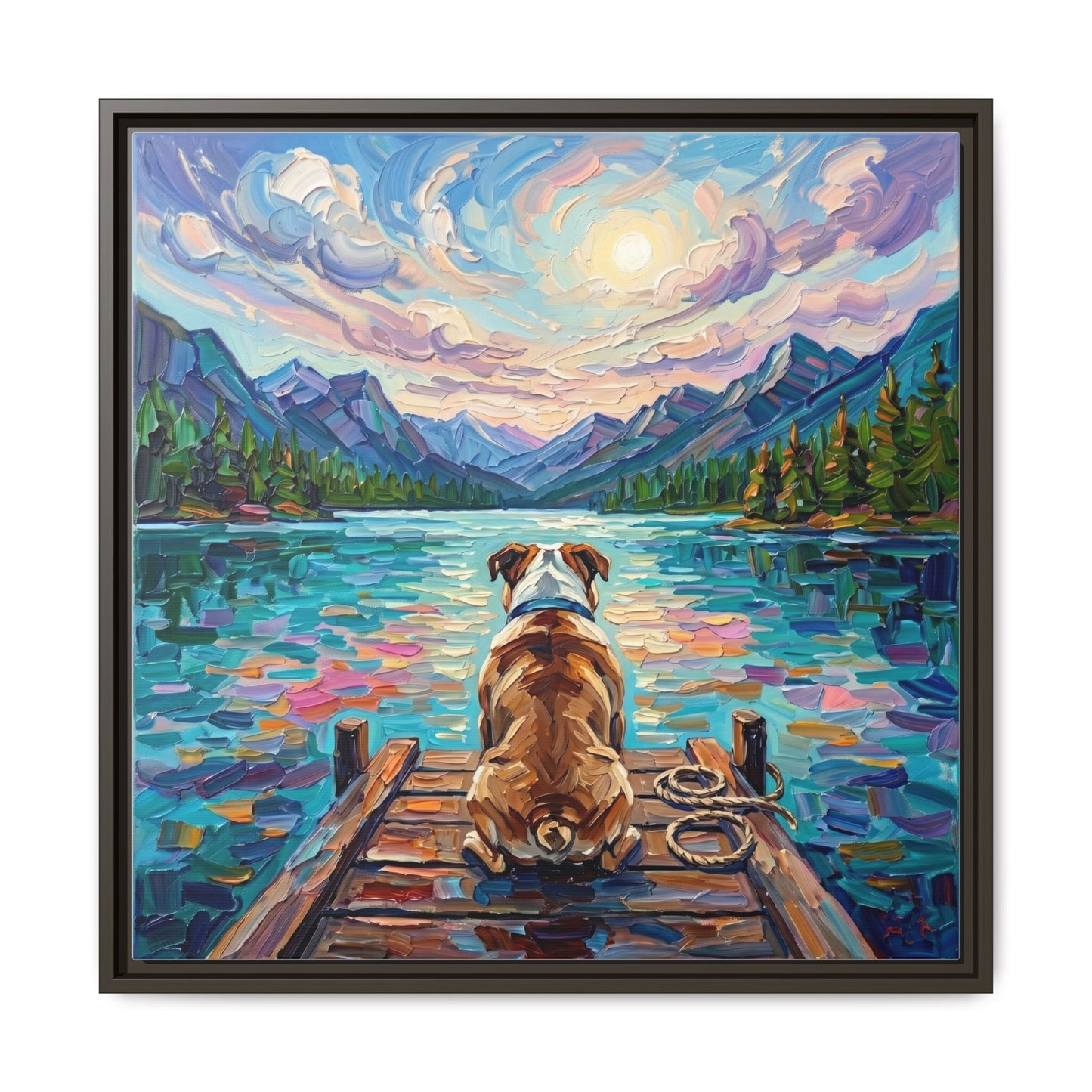 "On The Dock - Bulldog" Framed Canvas Wall Art